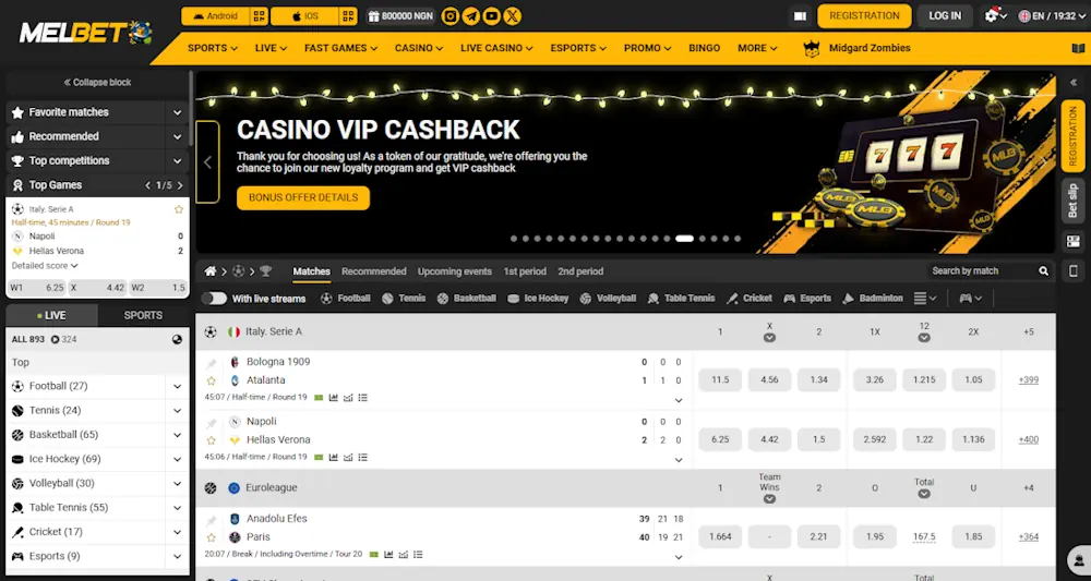 Melbet Sportsbook and Casino Screenshot